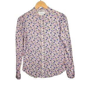 The SHIRT by ROCHELLE BEHRENS Button Up Top XS Cotton Mini Puff Shoulder Berries